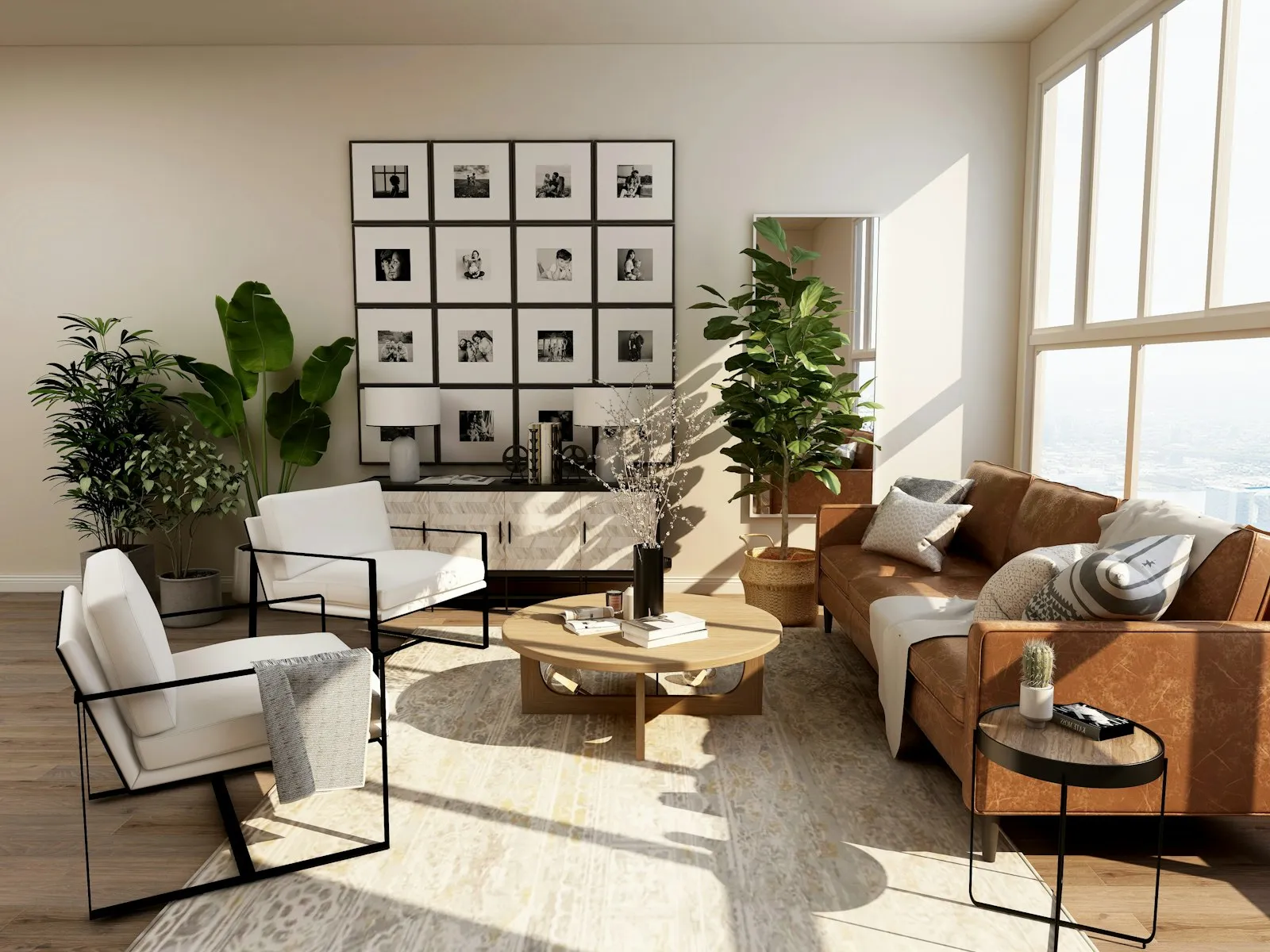A bright living room with a view